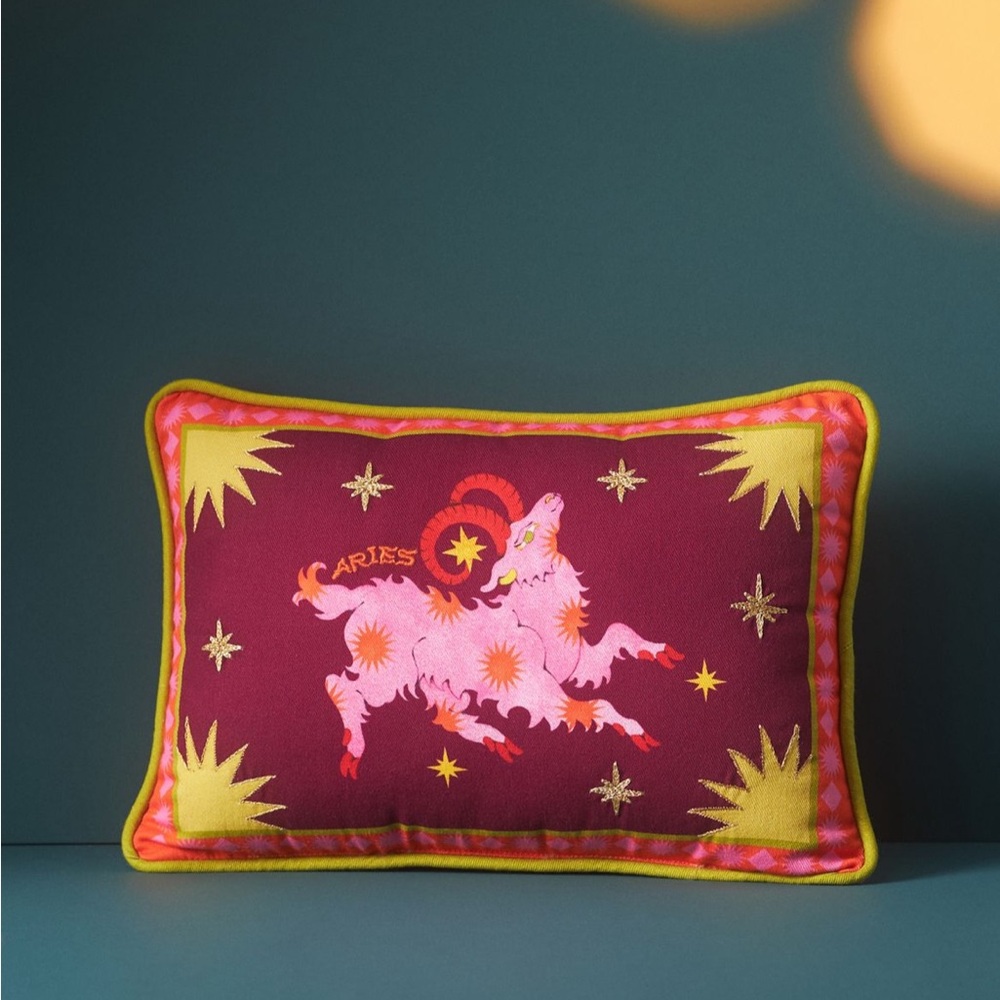 Anthropologie Aries Zodiac Pillow - Pink and Yellow